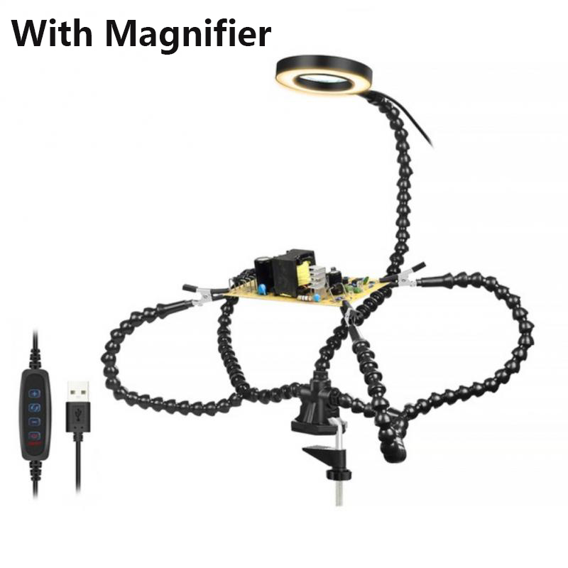 Welding Desk Clip PCB Soldering Holder 3X Magnifier With LED Light Welding Helping Hand Flexible Arm Soldering Hand Tool Clamp: 01