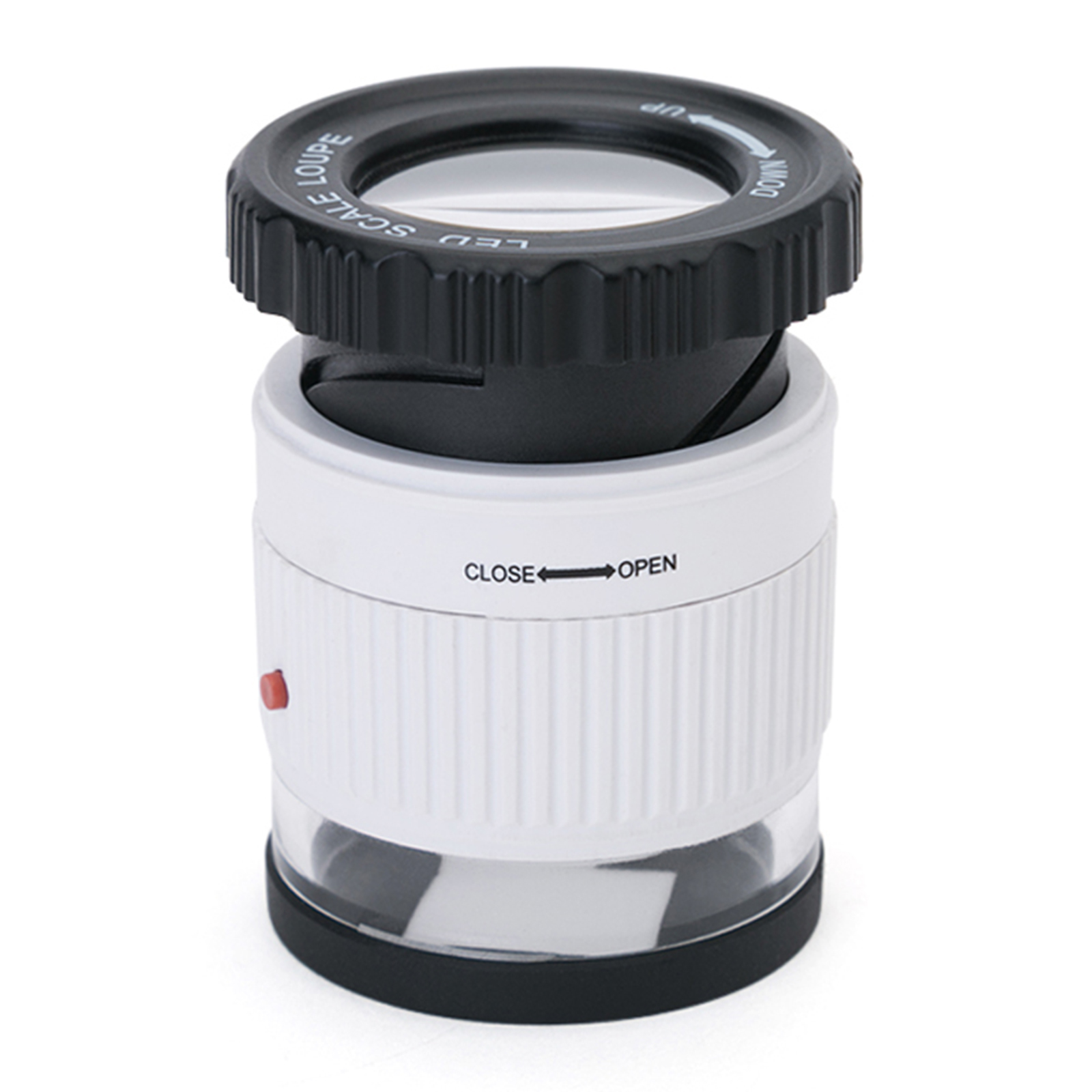 Lupa de escala LED, lupa de aumento ajustable 30X, espejo cilíndrico de Metal con escala, espejo de lectura pequeño, lupa de joyería: Blanco