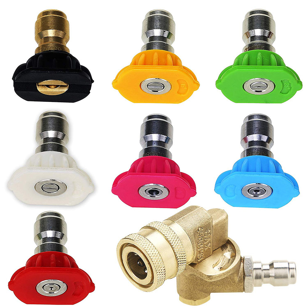 Pressure Washer Accessories Kit 7 Power Washer Spray Nozzle Tips 1/4 inch Quick Connecting Pivoting Coupler 4500 PSI: Gold