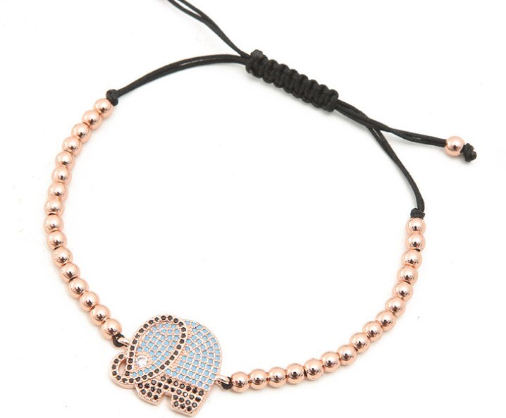 gold silver micro pave cz Cubic Zirconia rope adjusted Copper Beads Bracelet hg2 Elephant Charm Braided Bangles: 3