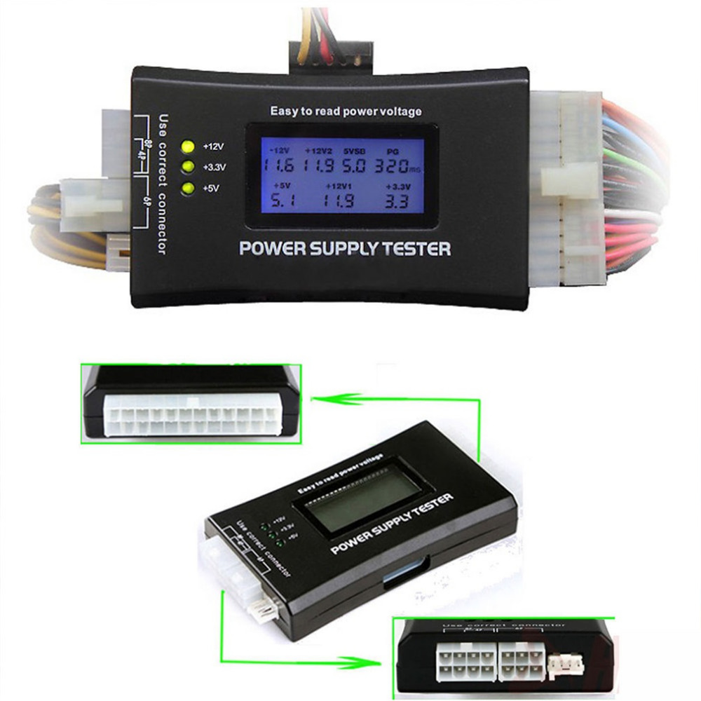 Probador de fuente de alimentación SD para fuente de alimentación PC/ATX/BTX/ITX compatible con pantalla LCD SATA HDD probador 20/24 pin