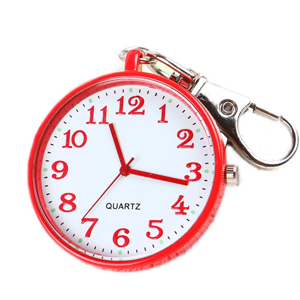 Quartz Pocket Watch Keychain Clocks Round Dial Portable Simple Pendant for Women Men H9: Red