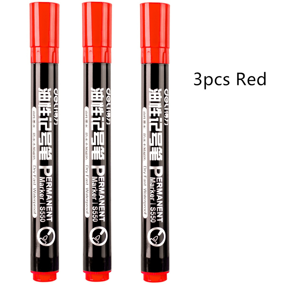 3 stk sort blå rød farve permanent tusch pen sæt vandtæt olieblæk på cd stof papir metal keramisk træ kontorskole  a6842: 3 stk rød