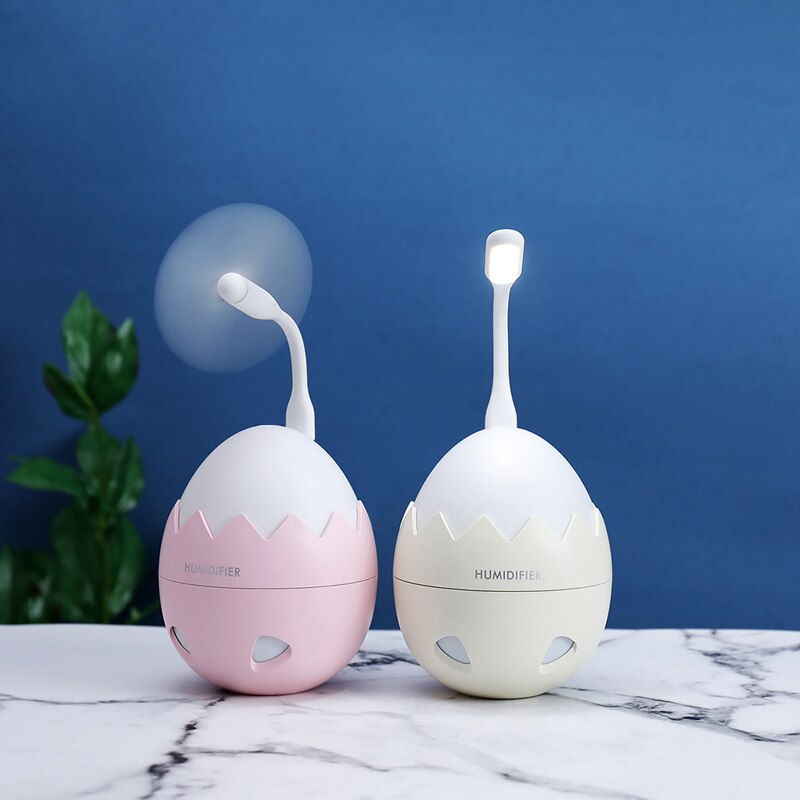 Car air freshener Eggshell Humidifier 3 in 1 Ultrasonic Air Purifier USB Fan Portable With LED Light Office Home Mist Maker