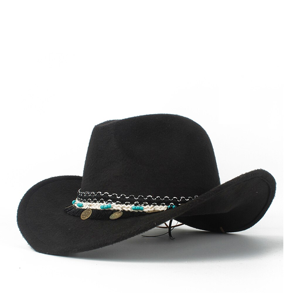Women Western Cowboy Hat Lady Fascinator Outblack Cowgirl Sombrero Hombre Jazz Cap: Black