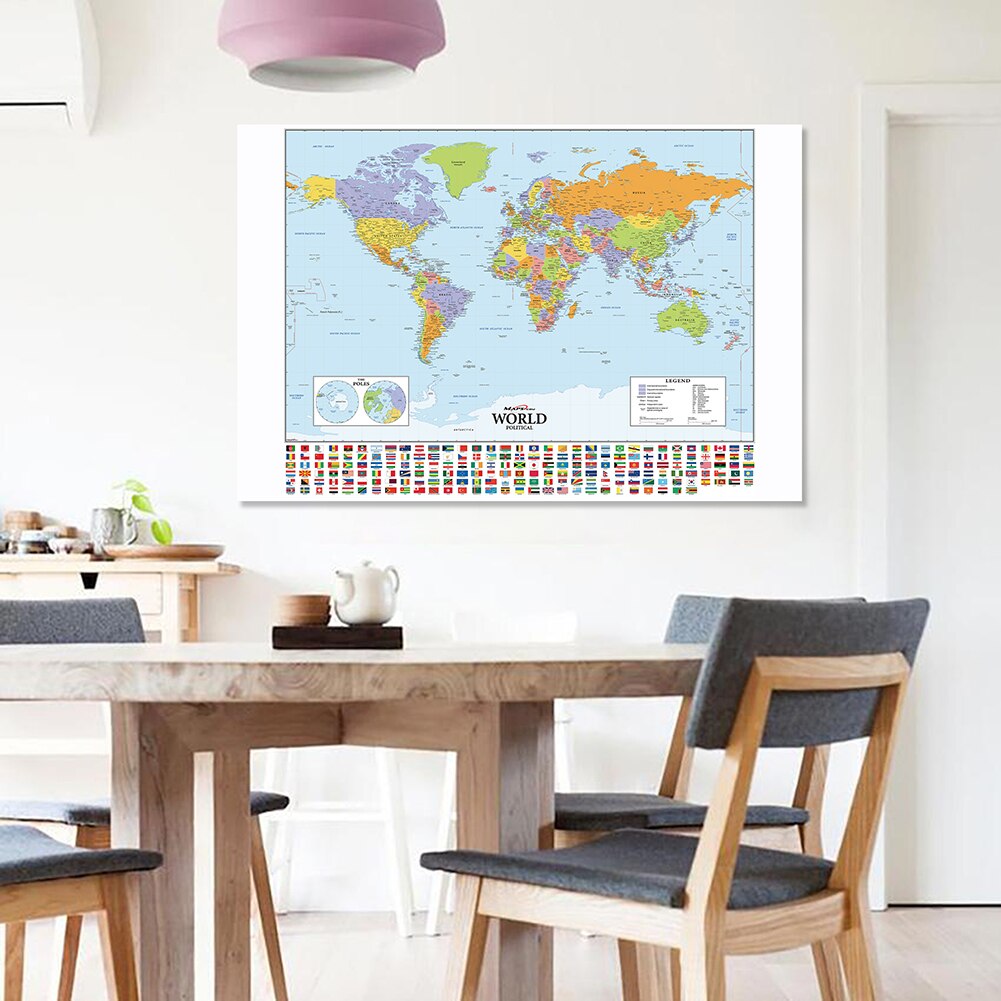 5*3Feet Map of The World with National Flags Non-w... – Vicedeal