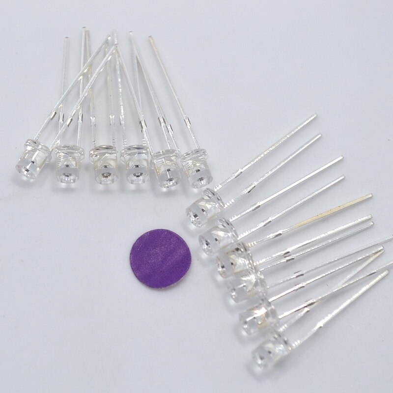 100pcs LED 3mm UV Purple Ultra Bright Flat top Diode 3.2~3.4v Led Head Wide Angle light emitting diodes lamp Bulb green product