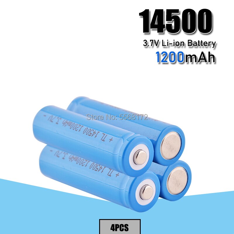 14500 1200 mah uppladdningsbara li-ion batterier 3.7v volt 14500 litiumbatteri för kamerafackla leksak: 4 st