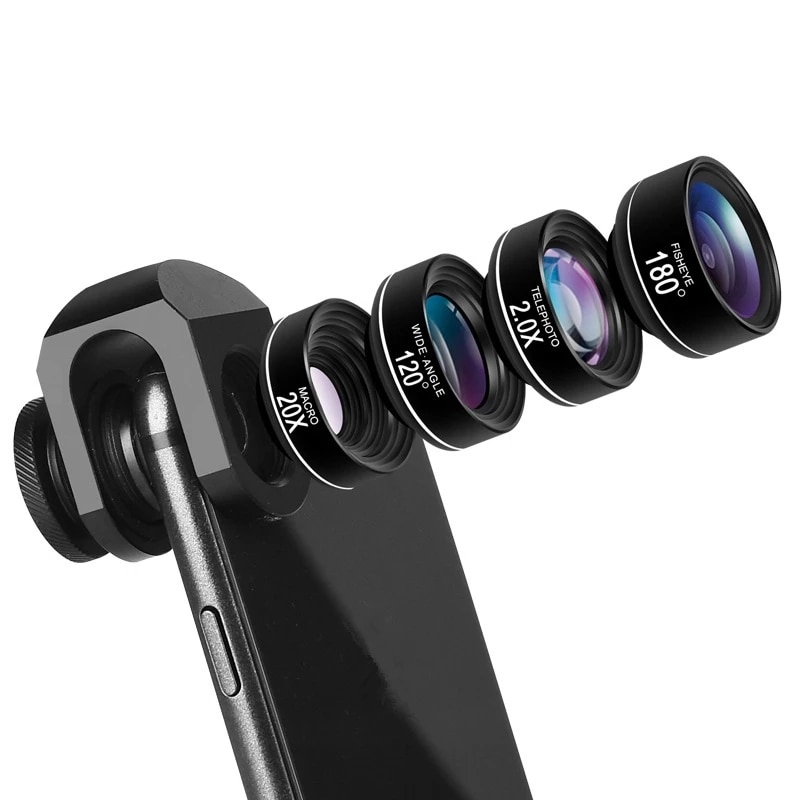 High-End 4 In 1 Telefoon Camera Lens Kit Fish Eye Groothoek Macro Tele Lenzen Met Universele Clip lentes Voor 95% Smartphones