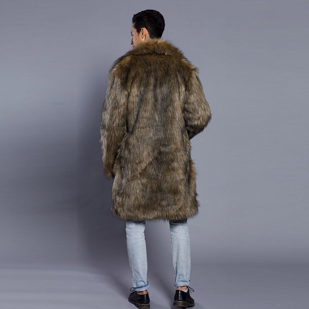 Herre varm tykk frakk jakke faux fur parka outwear cardigan motorsykkel sykkel frakk