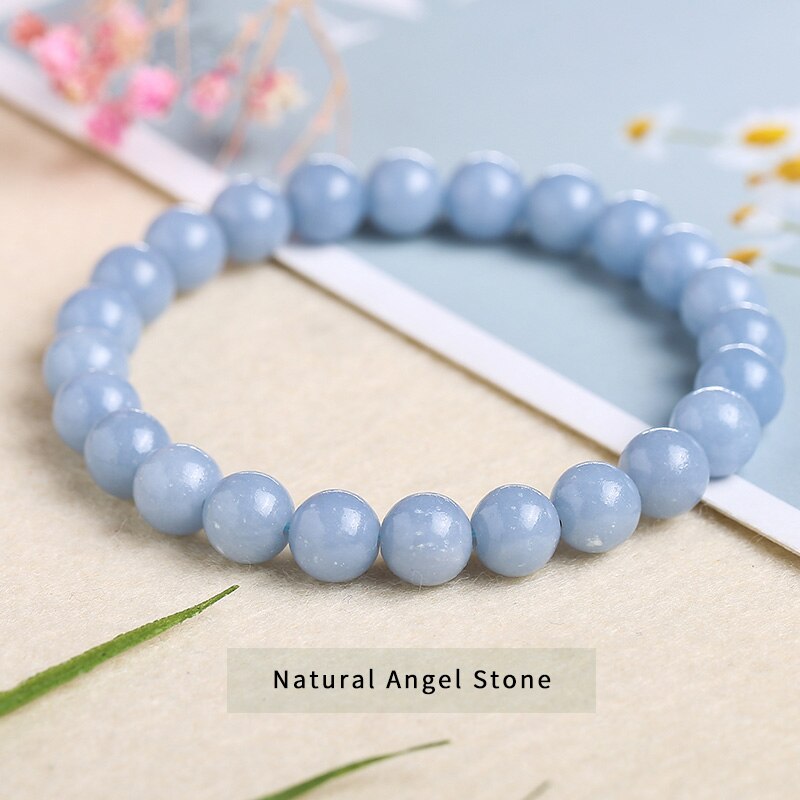 Jd pulseira de anjo, pedra natural, azul angelite, elástico único, romântico, yoga, bracelete azul, joias femininas 6,8,10mm, contas: 5-6mm
