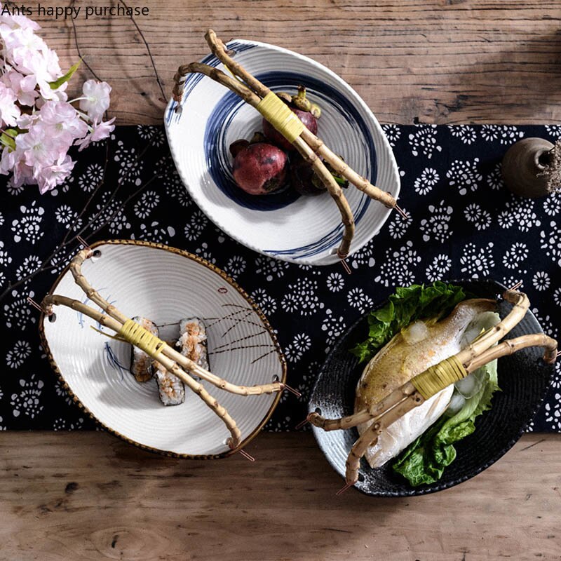 Japanese-style Hand Painted Irregular Ceramic Plate Restaurant Hotel Decorative Tableware Hanging Plate Fruit Basket Decoration