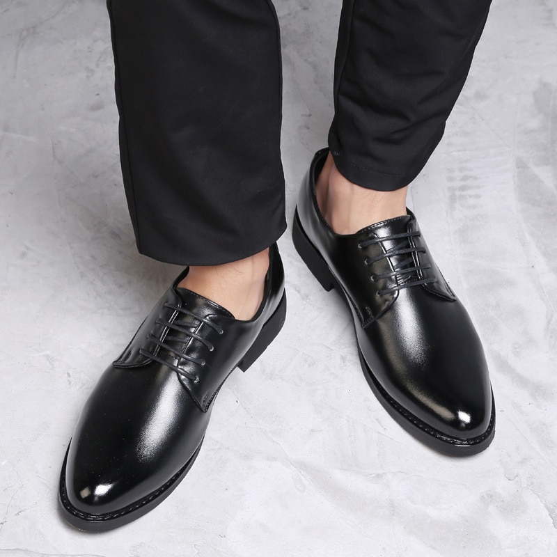noir cuir chaussures pour hommes bout pointu hommes robe chaussures homme d'affaires chaussures fête mariage chaussures