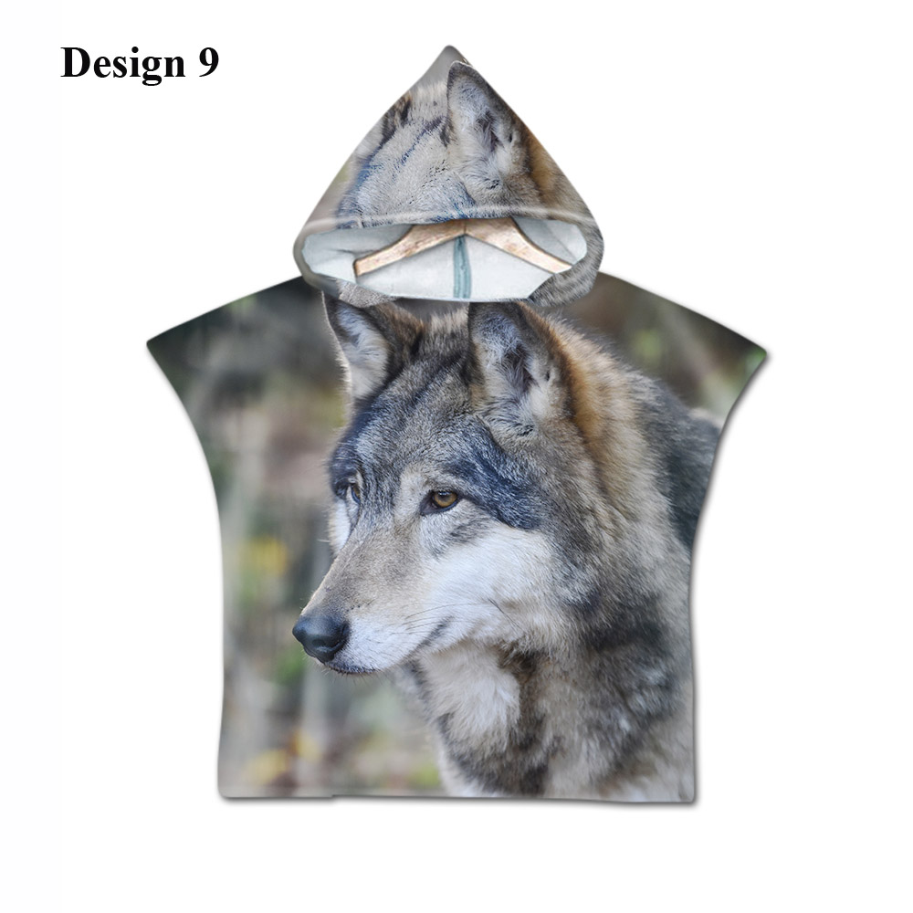 Nyhet cool varg måne enhörning baby barn barn huva handduk pool bad strand poncho handduk cape: Design 9