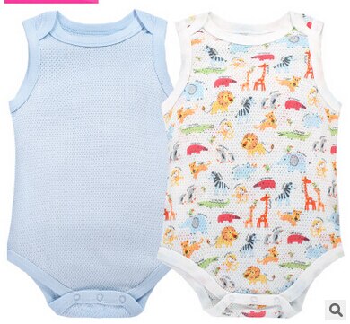 Y473 sommar coola babykläder kroppskläder sommar ultratunn bomullsnät babykläder babydjur tryck 2 st/set: Himmelsblå / 9m