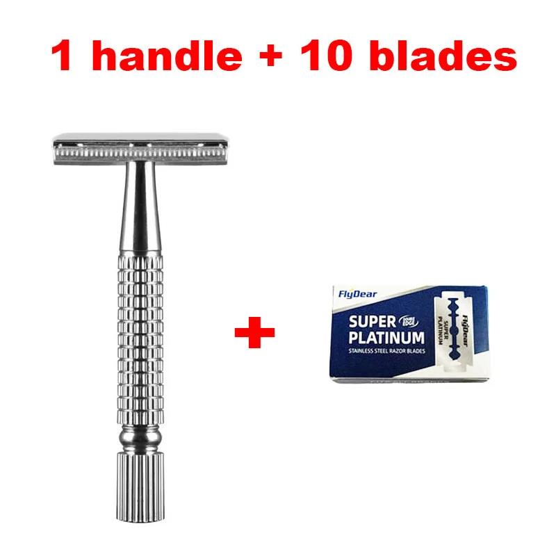 Vintage manuell barberhøvel for menn, klassisk barbershop-høvel med 10 blader, perfekt for barbering, stell og hårstyling: Grå