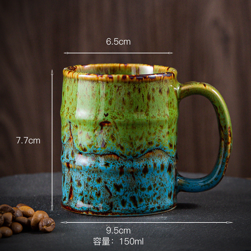 Colored Kiln-changed Coffee Cup 150ml Oil Barrel Shape Mug Office Simple Tea Cup Casual Coffee Shop Drinkware Afternoon Tea Set: black