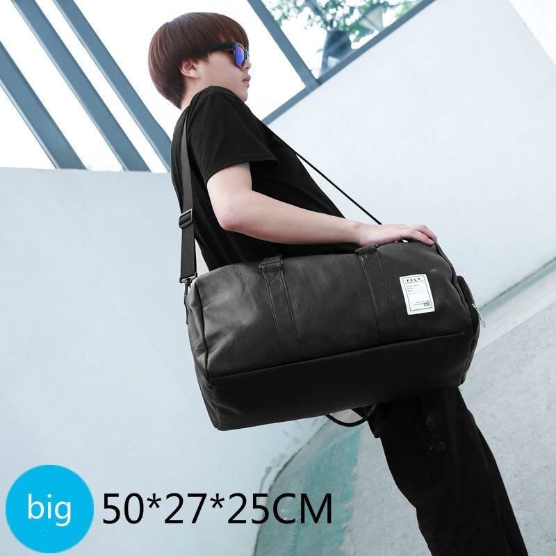 PU Leder Sporttasche Fitness Sport Taschen Trocken Nass Handtaschen Für Männer Frauen Ausbildung Schulter Reisen Sack De Sport neue: Schwarz-groß