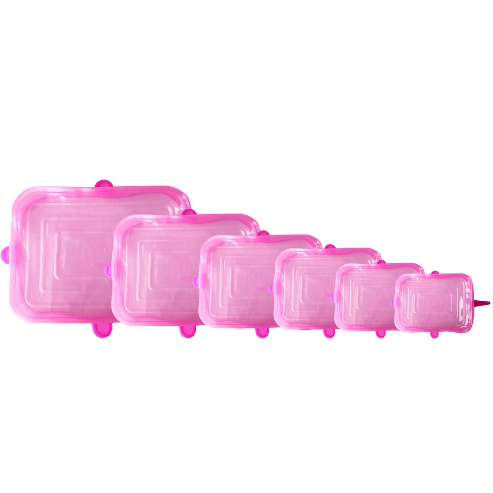 Set de couvercles réutilisables universels pour nourriture, 12 pièces, protection alimentaire en Silicone extensible, capuchon magique pour aliments, pour la nourriture: 6Pcs squarePink