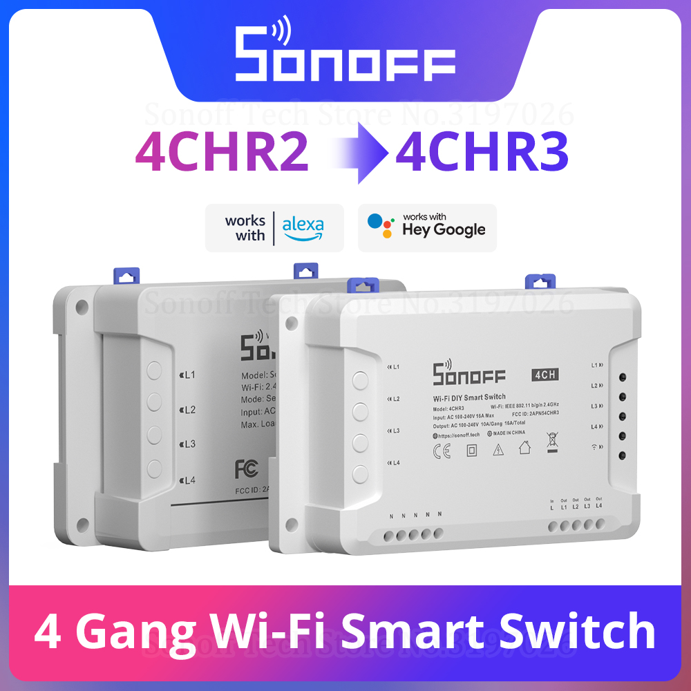 Itead Sonoff 4CH R2 Smart Wifi Schakelaar 4 Bende Smart Home Afstandsbediening Lichtschakelaar Werkt Met Alexa Google Thuis ewelink App