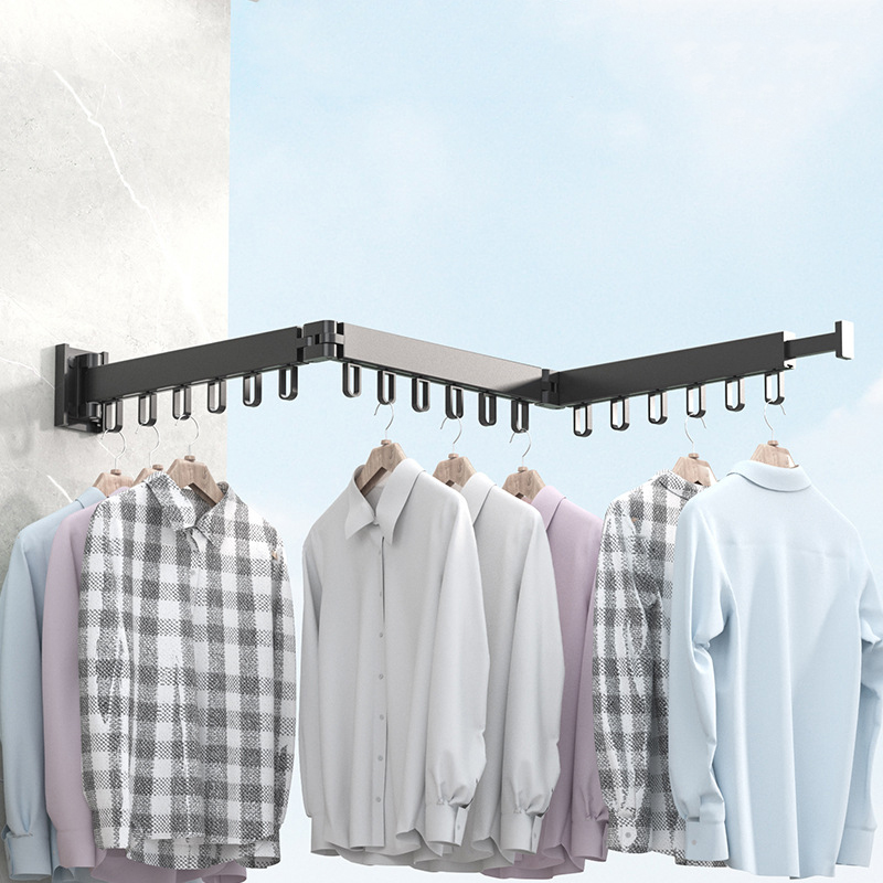 Retractable Folding Clothes Hanger Wall Mount Cloth Drying Rack Space Saving Aluminum Clothes Horse Home Laundry Clothesline