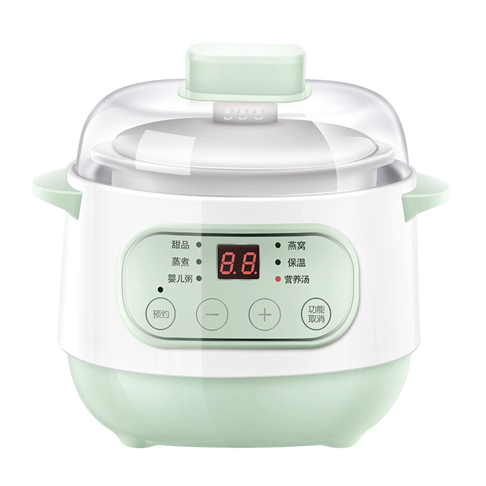 Olla de vapor de agua eléctrica inteligente para el hogar, temporizador de reserva de 200W, cerámica eléctrica de ahorro de energía, olla de cocción lenta, 1L: green