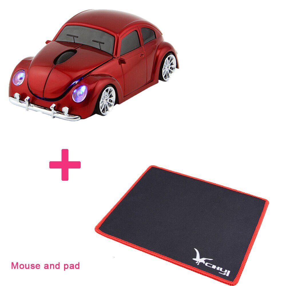 CHUYI 2.4Ghz Wireless Mouse Cool Sport Car Computer Mice For Boy USB Optical PC Office Mini Mause With Mouse Pad Kit: Red Mice And Pad