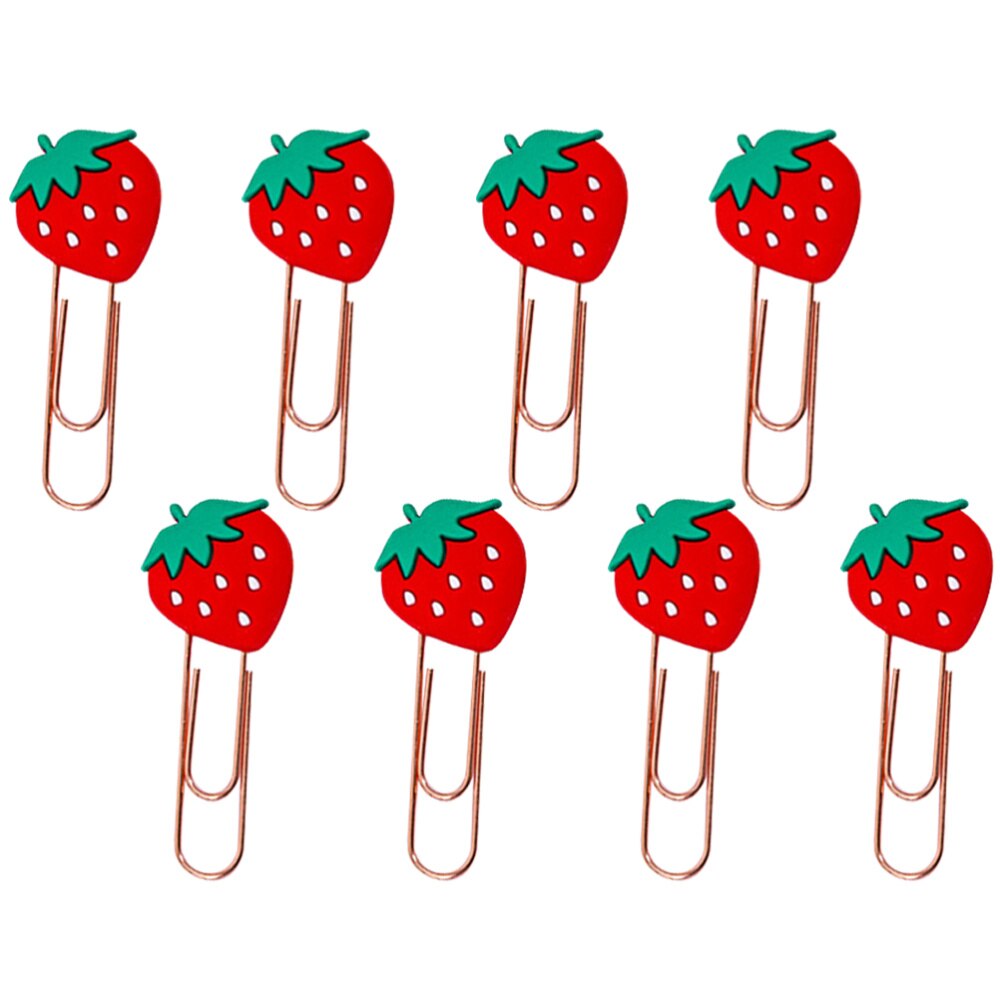 8pcs Korean Ins Style Cartoon Pattern Paper Clip Binding Pin Office Paper Clip Bookmark(Strawberry): Default Title