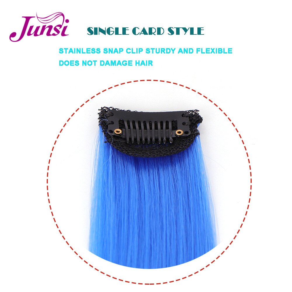 JUNSI Colored Hair Strands Hair Extension Long Straight Female Rainbow Hair Pieces A Clip Heat Resistant Synthetic Bundles