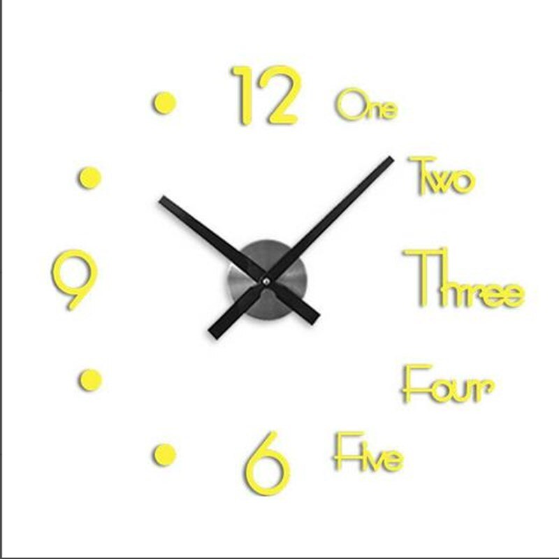 Reloj de pared grande Diy 3D reloj Adhesivo de pared silencioso auto-adhesivo extraíble Reloj de pared pegatina hogar sala de estar decoración: Big gold