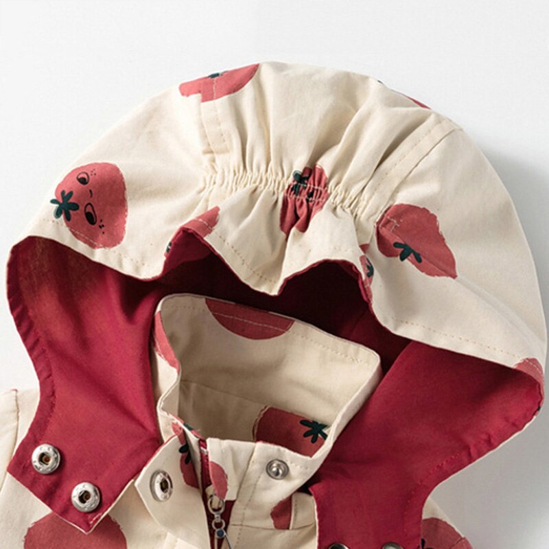 Meisjes Herfst Windjack Koreaanse Versie Van Fruit Print Lange Mouwen Bovenkleding Winter Kinderen Peuter Jas