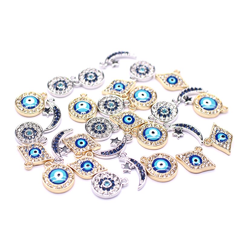 5 Pcs Europese Volledige Rhinestone Evil Eye Armband Earring Charms Connector Bevindingen Moon Star Oorhangers Maken Sieraden Accessoire: 7 random