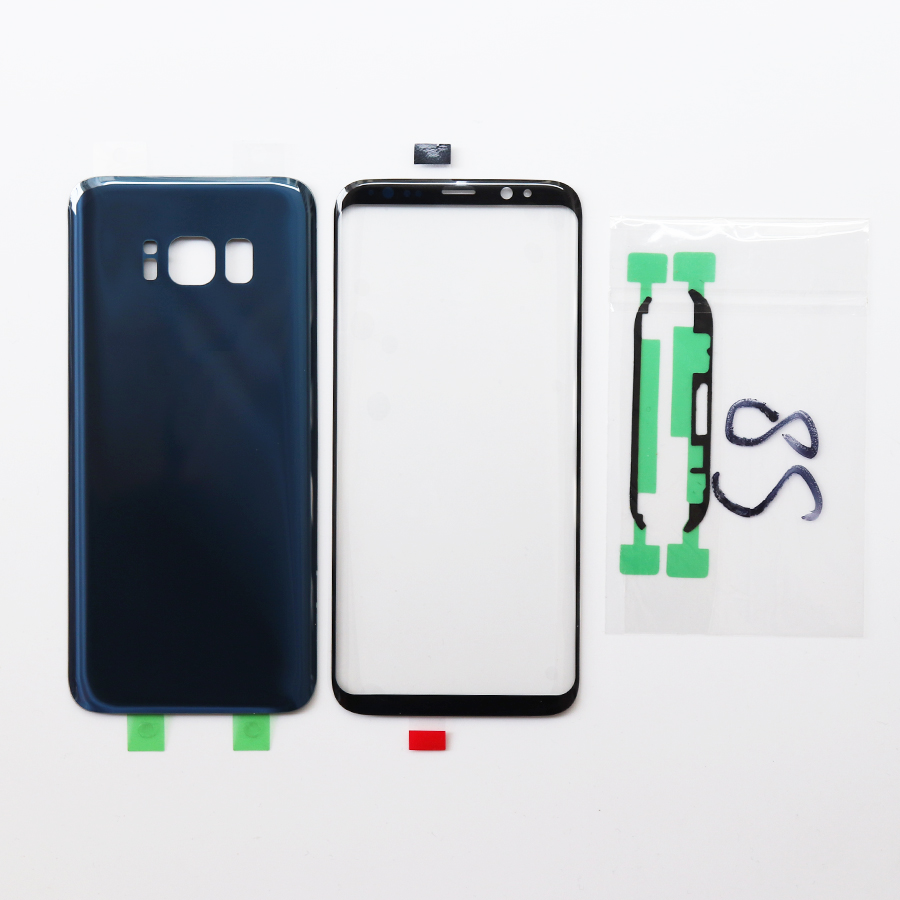 Front Touch Panel Outer Lens+Rear Battery Door Back Glass Housing Cover + Adhesive For Samsung Galaxy S8 G950 S8 + G955 S8 Plus