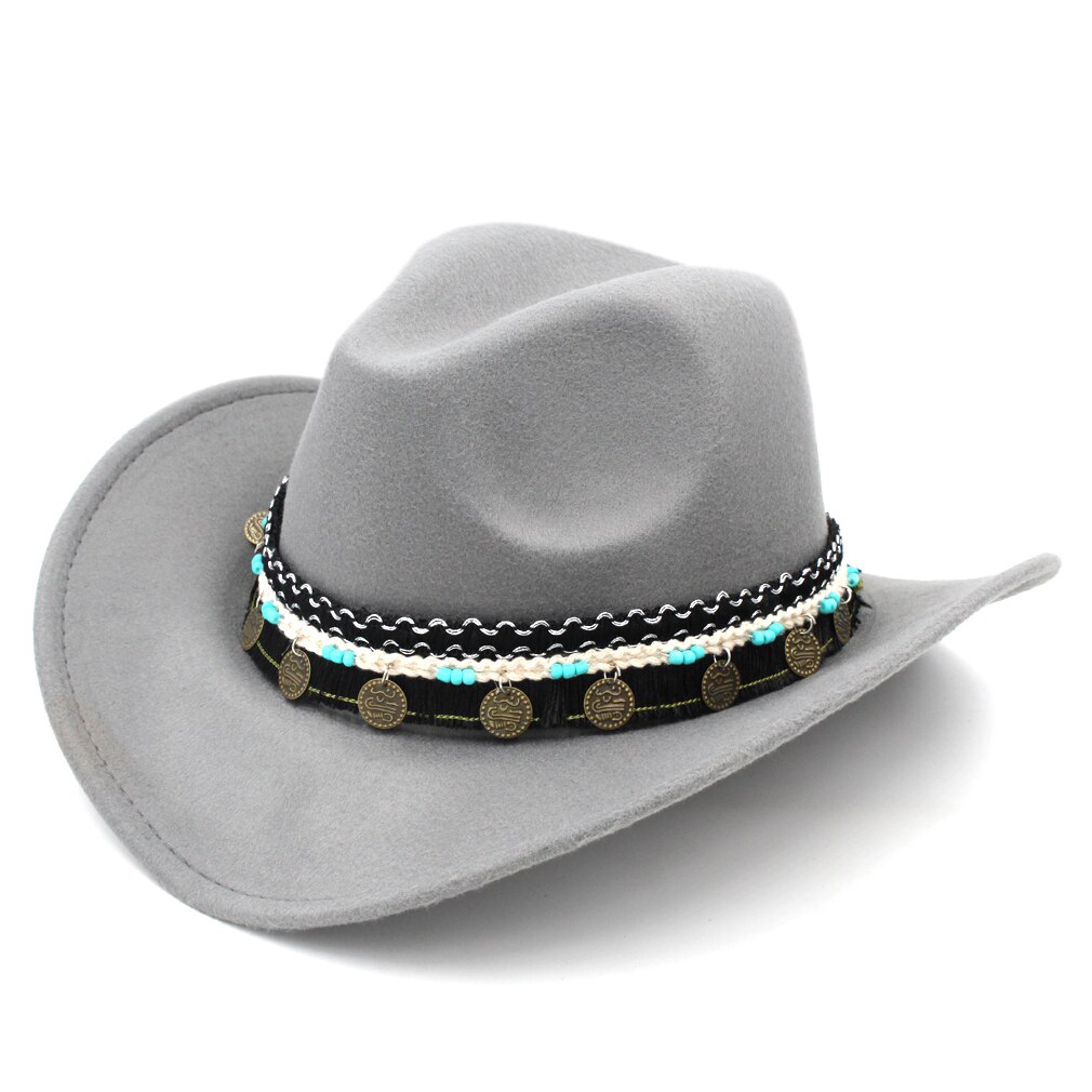 Mistdawn mænd kvinder uld bred skygge western cowboy hat cowgirl kostume kasket størrelse 56-58cm bbc: Grå