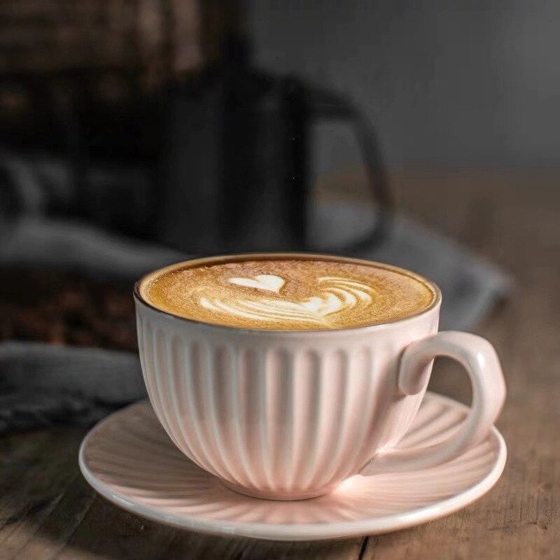 Europese Keramische Retro Koffiekopje Met Schotel Set Handgemaakte Japanse Stijl Melk Mok Grof Aardewerk Kantoor Theekopjes Drinkware: Roze
