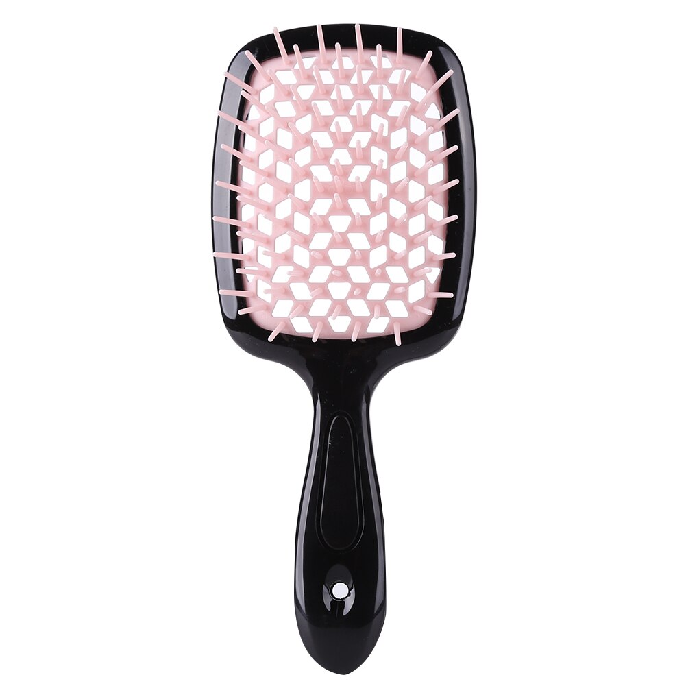 Cepillo de pelo enredado para niña, peines de pelo de dientes anchos, placa grande, masaje del cuero cabelludo, ahuecamiento, herramienta transparente para salón en casa: Black Pink