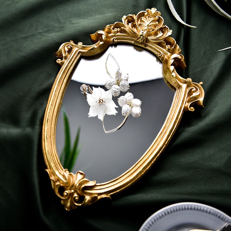 Vintage fransk palads stil guld hængende spejl vægdekoration makeup spejl til boligindretning
