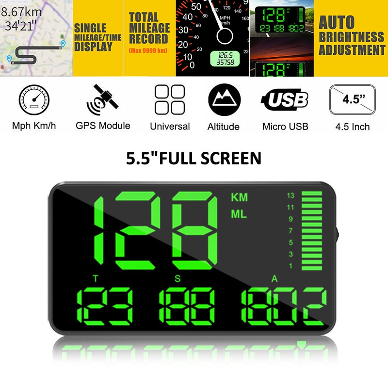 Mayitr 1 Set PC90 Digitale Auto Auto Gps Mph/Km/H Hud Display Snelheidsmeter Voor Motorfietsen Vrachtwagen Fietsen accessoires Onderdelen