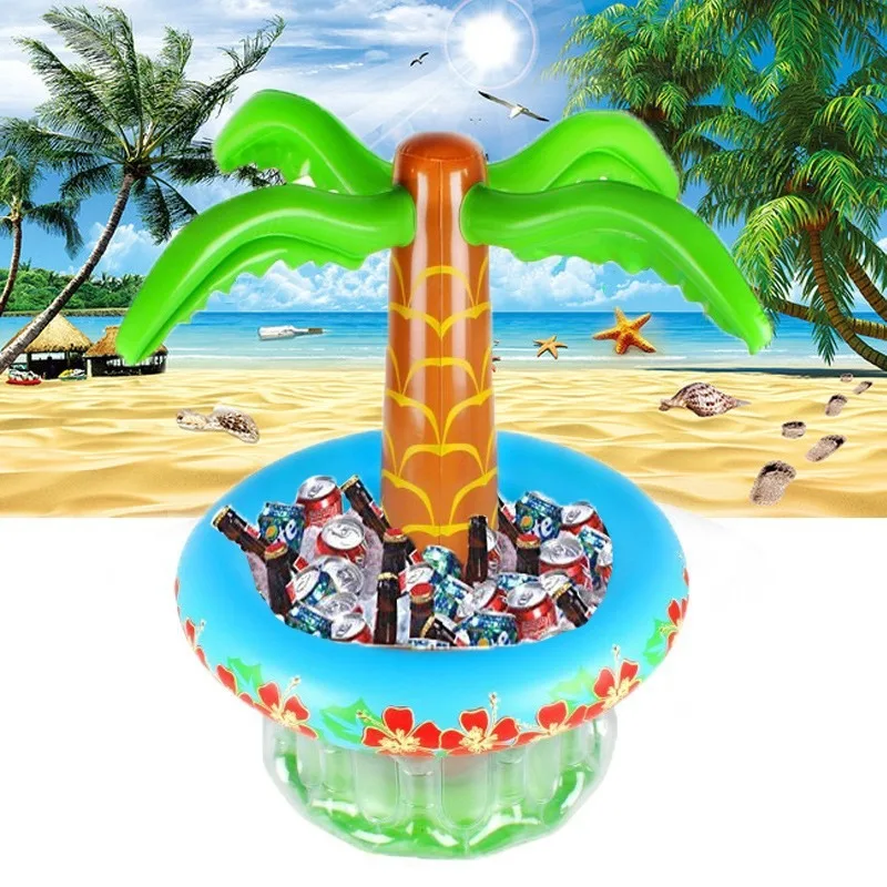 Tropical Inflatable Coconut Tree Cooler Poolside Drink Holder & Ice Bucket Combo Portable Beverage Station for Beach Pool Party