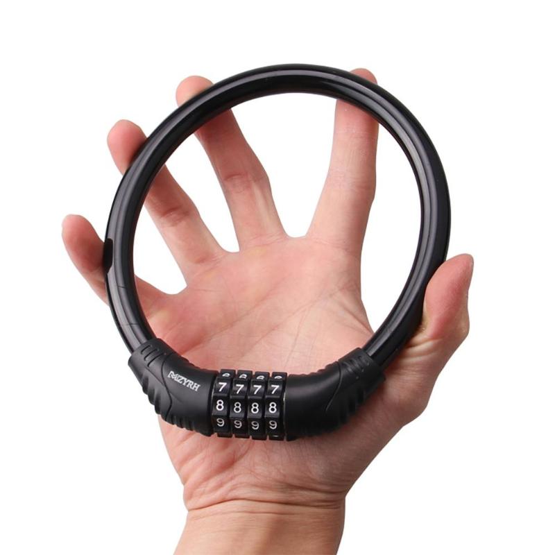 4-Digit Password Bicycle Code Lock Mountain Bike Portable Security Anti-theft Cable Lock Steel Wire Lock Bicycle Accessories