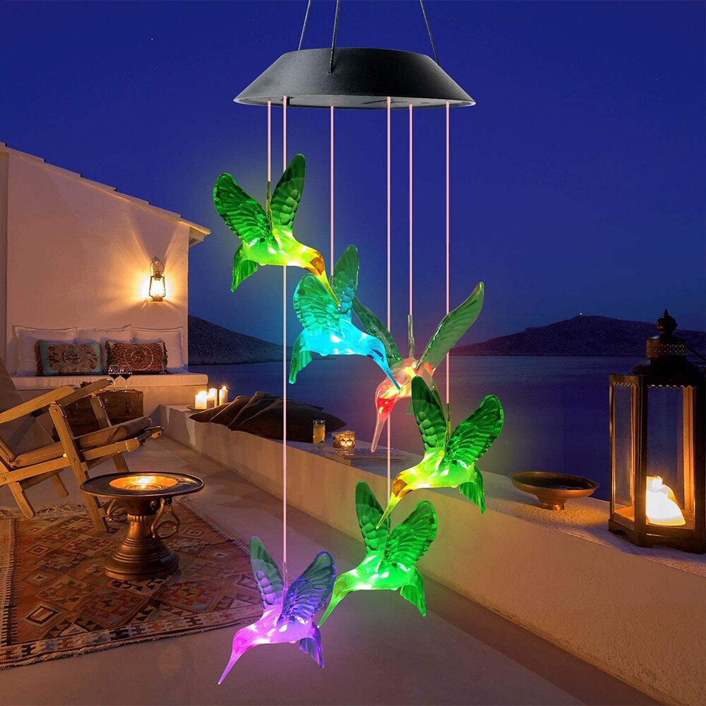 słoneczny koliber dzwonek wietrzny zmiana koloru wisząca lampa słoneczna na zewnątrz wodoodporny dzwonek wietrzny solarne lampki doprowadziło dekoracja