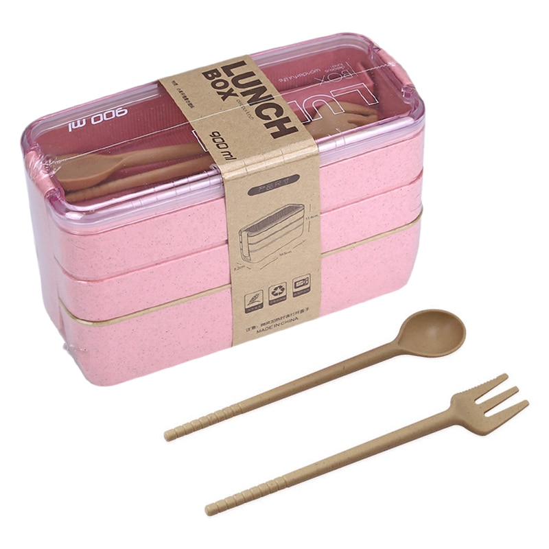 900ml 3 Layers Bento Box Eco-Friendly Lunch Box Food Container Wheat Straw Material Microwavable Dinnerware Lunchbox