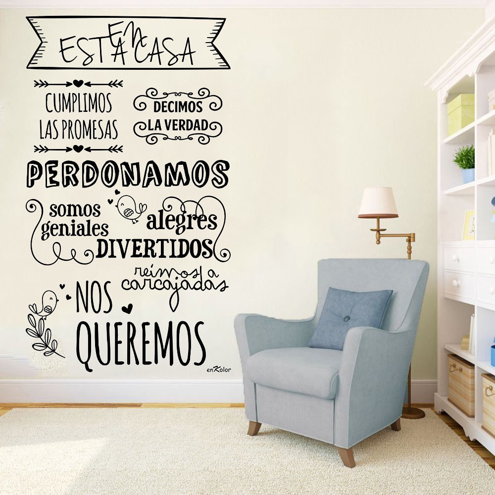 En Estacasa Cumplimos Las Promesas Vinyls House Rules Wall Stickers Spanish Quotes For Kitchen Livingroom Decor Decals