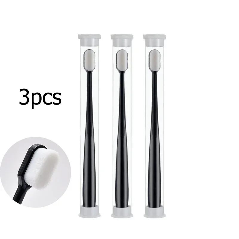 3pc ultra-fino escova de dentes macia adulto escova de dentes limpeza profunda portátil viagem escova de cuidados dentários clareamento oral dentista: Preto