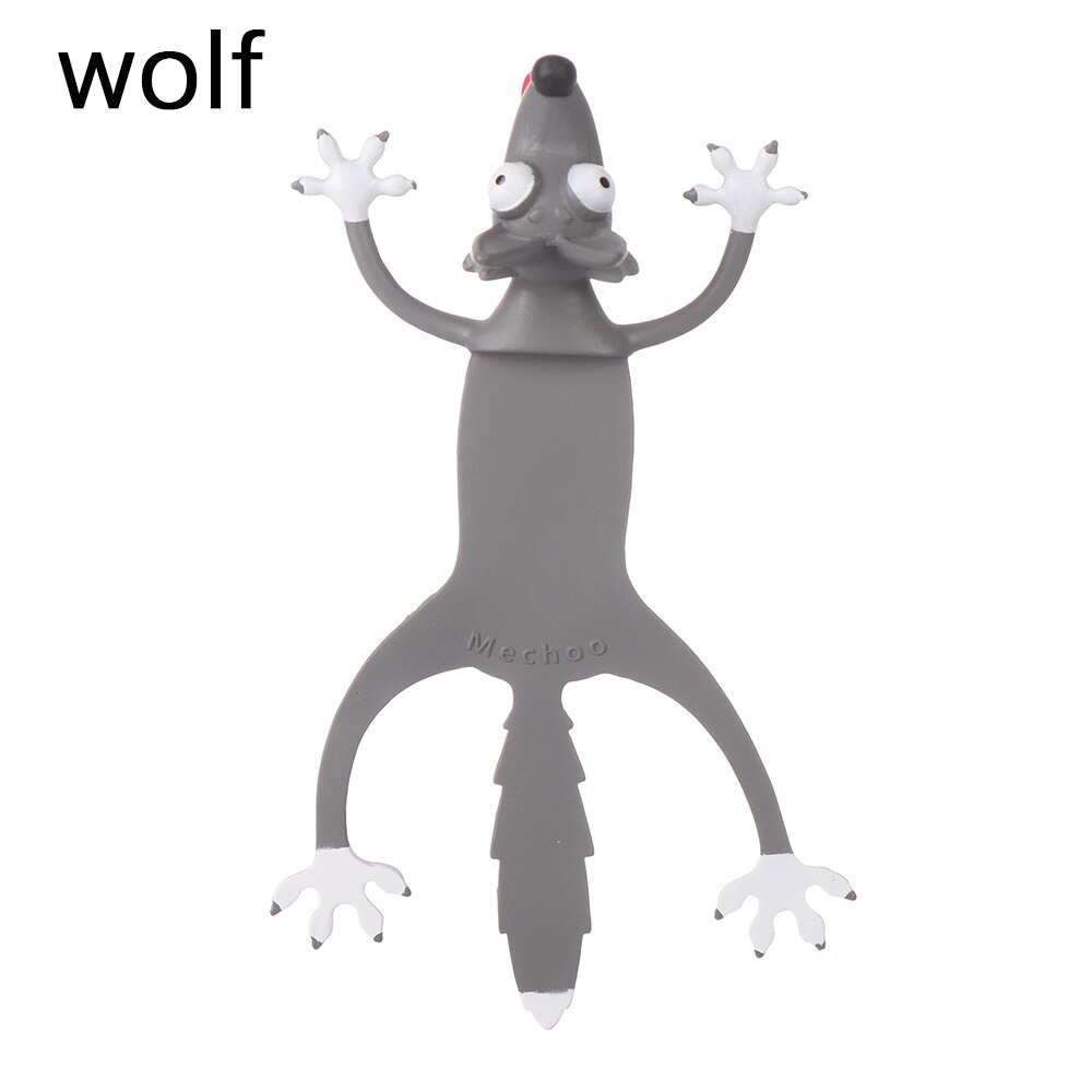 Marcapáginas de lectura de estilo Animal de dibujos animados en 3D, marcadores divertidos de PVC, suministros de papelería escolar, marcapáginas de para niños: wolf