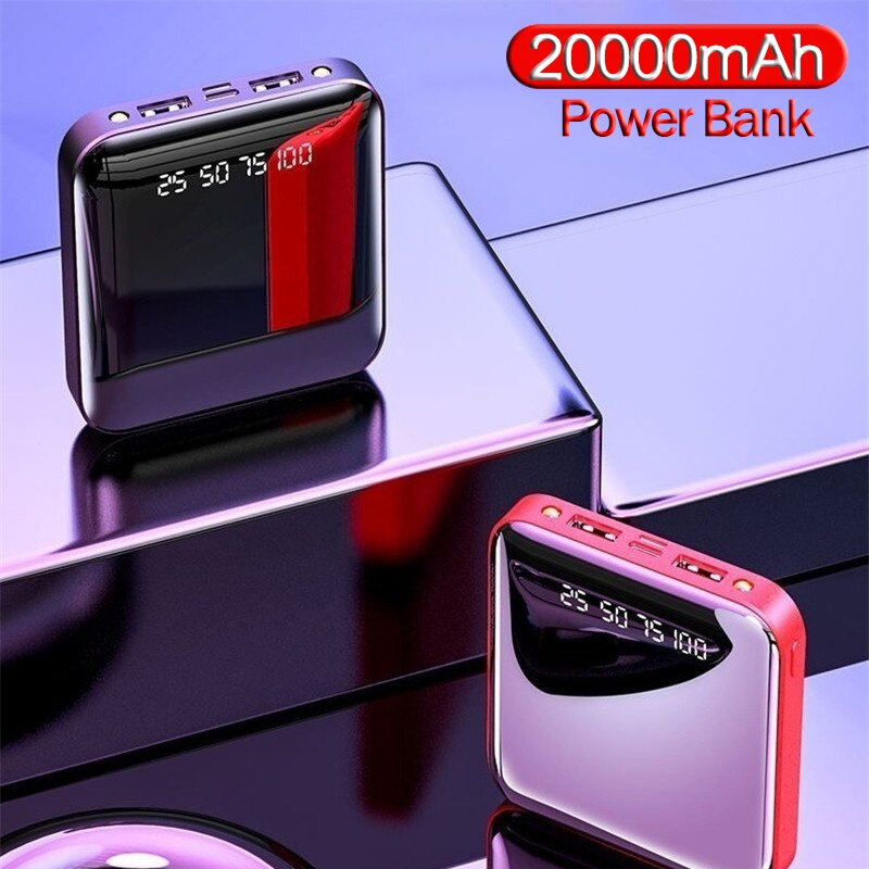 Mini Pocket Power Bank 12000Mah Draagbare Snelle Opladen Voor Smartphones Dual Usb Powerbank Led Spiegel Externe Batterij Powerbank