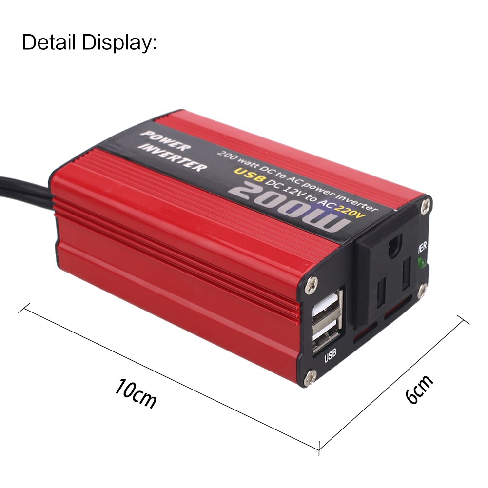 12V DC To 220V AC Car Inverter Home Power Output Converter Portable Adapter Aluminium Alloy Power Inverter