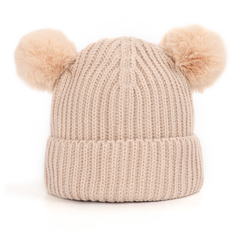 Baby Hat Pompon Winter Children Hat Knitted Cute Cap For Girls Boys Casual Solid Color Girls Hat Baby Beanies Children: Khaki