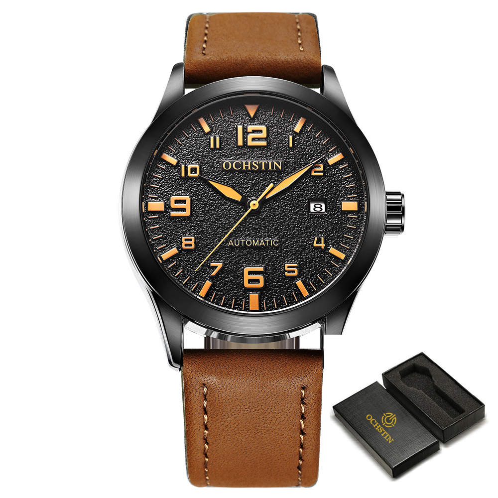 OCHSTIN Mann Mechanische Pilot Armbanduhren Luxus Selbst Wind Leder Mechaniker Männliche Uhr Auto Datum Relogio Masculino für Männer: Mehrfarben
