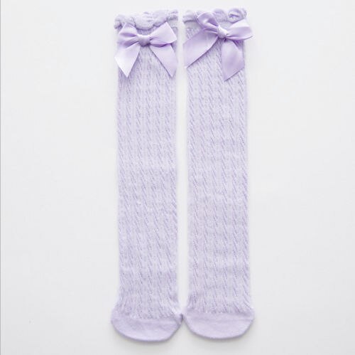 Del bambino della principessa Della Ragazza Morbido Al Ginocchio Calzamaglie Alti Al Ginocchio Lunghi Calze e Autoreggenti Del bambino Del Cotone Traspirante proprietà Calzamaglie Cotone Caldo di Bowknot Calze e Autoreggenti: VIOLA / 28cm